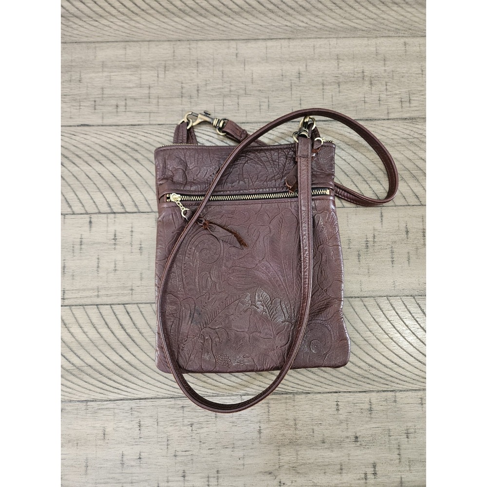 Artisian Brown Floral Leather Embossed Bag Indie Artsy Natural Sustainable Boho